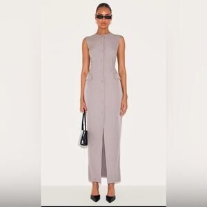 PrettyLittleThing Grey Woven Button Maxi Dress | NWT | Size 6